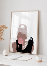 decoración con cuadros, ideas - lámina decorativa de ilustración de mujer y chicle sobre fondo blanco - kudeko