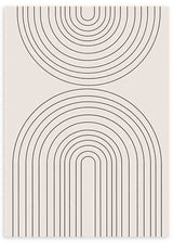 Cuadro con arcos concéntricos negros sobre fondo beige claro, composición simétrica de líneas limpias y estilo geométrico contemporáneo. Disponible en kudeko.com