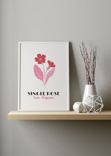 Decoración con cuadros, ideas - lámina decorativa de flor (rosa) sobre fondo blanco, ilustración floral