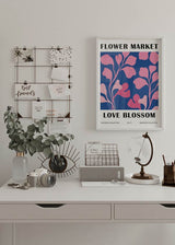 Decoración con cuadros, ideas - lámina decorativa de ilustración de flores en tonos rosados. Flower Market.