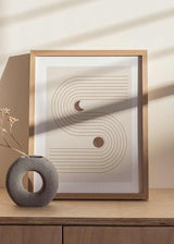 decoración con cuadros, ideas - lámina decorativa abstracta y geométrica con luna llena y creciente, estilo nórdico - kudeko