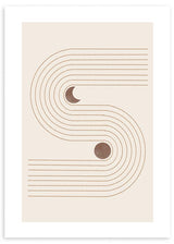 lámina decorativa abstracta y geométrica con luna llena y creciente, estilo nórdico - kudeko