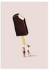lámina decorativa de helado y dos personas sobre fondo rosa - kudeko