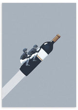 lámina decorativa vintage de collage de dos hombres jinetes cabalgando una botella de vino - kudeko