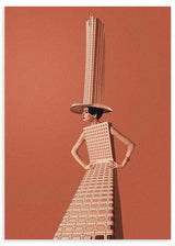 lámina decorativa de estilo vintage de collage de mujer vestida de edificio - kudeko