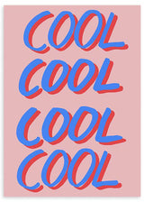 lámina decorativa de ilustración colorida y palabra "cool" en tonos rosas y azules - kudeko