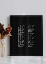 Decoración con cuadros, ideas - lámina decorativa minimalista y geométrica en blanco y negro con predominancia de color negro