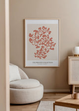 Cuadro decorativo de estilo minimalista y abstracto colocado en salón, planta abstracta orgánica en terracota, modelo Planta Sicodélica IX