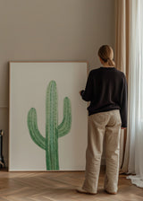 Cuadro decorativo de estilo minimalista y orgánico colocado en salón, ilustración minimalista de cactus en acuarela, modelo Ilustración Cactus III