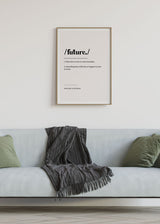 Cuadro con frase en inglés tipo definición de diccionario, texto negro sobre fondo blanco y composición editorial limpia, de estilo con frases. Disponible en kudeko.com