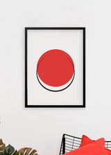 Decoración con cuadros, ideas - cuadro minimalista y abstracto de elipse en colores rojo, negro y blanco. Lámina decorativa.