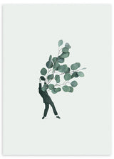 lámina decorativa collage de hombre y plantas fondo verde, vintage - kudeko