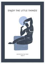 lámina decorativa abstracta y moderna con figura femenina (mujer). Colores azul pastel