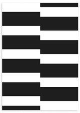 Gerahmtes Wandbild mit Stufenmuster in Schwarz und Weiß, schwarzen Blöcken, weißen Streifen und modernem geometrischem Stil für die Wandgestaltung. Erhältlich auf kudeko.com