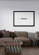 Decoración con cuadros, ideas - cuadro minimalista y nórdico en blanco y negro con frase "esthétique"