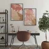 Cuadro con composición abstracta de manchas amplias en terracota, rosa empolvado, beige arena y marrón caramelo sobre fondo blanco, de estilo abstracto. Disponible en kudeko.com