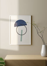 Decoración con cuadros, ideas - lámina decorativa abstracta y geométrica en colores azules y fondo blanco. Ilustración geométrica.