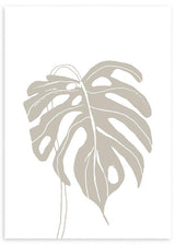 lámina decorativa nórdica con hoja en beige y fondo blanco