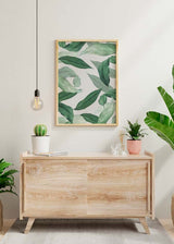 Decoración con cuadros, ideas - lámina decorativa de hojas verdes en estilo nórdico. Ilustración de hojas.