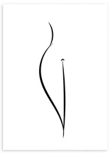 Cuadro con silueta lineal de cuerpo femenino en negro sobre fondo blanco, composición limpia de estilo minimalista. Disponible en kudeko.com