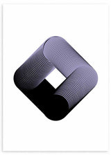 Cuadro de figura romboidal con líneas concéntricas curvas, efecto óptico envolvente en negro y lila sobre fondo blanco, de estilo geométrico. Disponible en kudeko.com