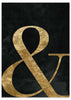 lámina decorativa cuadro en negro y dorado con letra &
