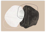 Horizontales Wandbild mit überlagerten organischen Formen in Off-White, Kohleschwarz und warmem Beige, feinen geschwungenen Linien und abstraktem zeitgenössischem Stil. Erhältlich auf kudeko.com