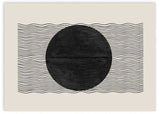 Quadro horizontal com círculo preto ao centro, fundo bege, finas linhas onduladas pretas e composição geométrica limpa de estilo contemporâneo. Disponível em kudeko.com