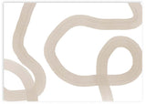 Quadro horizontal com linhas abstratas onduladas em bege areia sobre fundo branco, composição orgânica, estilo abstrato e presença serena para interiores contemporâneos. Disponível em kudeko.com