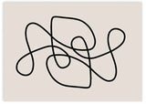 Quadro horizontal com linhas pretas contínuas entrelaçadas, formas curvas abstratas, fundo bege claro e estilo minimalista para decoração de parede contemporânea. Disponível em kudeko.com