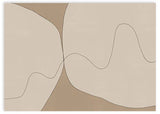 Tableau horizontal avec formes organiques superposées en beige, sable et brun doux, traversé par une ligne courbe continue dans un style abstrait minimaliste. Disponible sur kudeko.com
