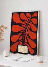 decoración con cuadros, ideas - lámina decorativa de ilustración abstracta y floral muy colorida, rojo y negro - kudeko