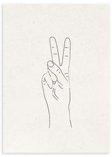 cuadro con mano haciendo el símbolo de la paz. Cuadro nórdico.. Lámina decorativa.