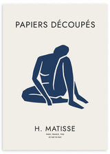 Cuadro de figura humana sentada en azul marino sobre fondo beige con tipografía negra, composición depurada y estilo ilustración. Disponible en kudeko.com