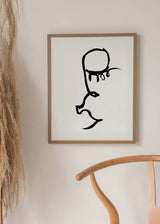 decoración con cuadros, ideas - lámina decorativa abstracta en blanco ynegro de media cara, ilustración - kudeko