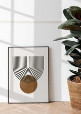 Decoración con cuadros, ideas - cuadro geométrico con arcos y círculo en colores marrón, beige y negro