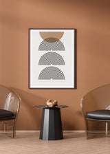 Decoración con cuadros, ideas - Cuadro geométrico con medios arcos y círculo. Esta obra minimalista es ideal para ambientes cálidos y otoñales. Combínala con cuadros de este estilo para crear tu mural. Tu casa es tu lugar favorito, ¿no? ¡Mímalo!
