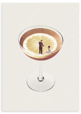 lámina decorativa collage vintage de copa, limón y camarero - kudeko