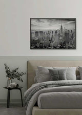 decoración con cuadros, ideas - lámina decorativa fotográfica en blanco y negro de ciudad de Nueva York, cuadro apaisado, horizontal - kudeko