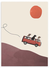 lámina decorativa de collage vintage de perros en furgoneta, caravana - kudeko