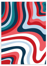 lámina decorativa colorida y psicodélica en colores rojo, blanco y azul