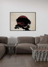 Decoración con cuadros, ideas - cuadro con atardecer y arbol en tonos rojos