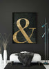 Decoración con cuadros, ideas -  cuadro en negro y dorado con letra &