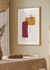 decoración con cuadros, ideas - lámina decorativa abstracta y moderna en tonos burdeos y amarillo, geométrico