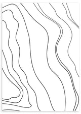 Tableau avec lignes topographiques noires ondulées sur fond blanc, composition épurée, style minimaliste et graphisme contemporain pour décoration murale. Disponible sur kudeko.com