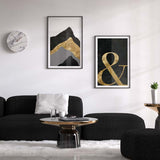 Decoración con cuadros, mural - cuadro de montañas en colores negro, dorado y gris