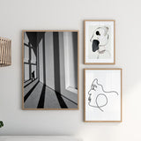 decoración con cuadros, mural - lámina decorativa fotográfica en blanco y negro de sombras proyectadas y persona - kudeko