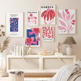 Decoración con cuadros, mural - lámina decorativa de ilustración de flor en tonos rosas y azules. botanical market.