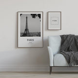 Decoración con cuadros, mural - cuadro ciudad de París. Lámina decorativa de París en blanco y negro.