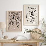 decoración con cuadros, ideas - lámina decorativa abstracta de ilustración de mujer sobre fondo beige - kudeko